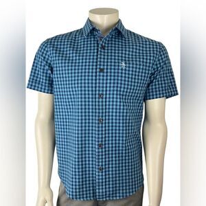 Penguin S/S Button Down in Blue/Turquoise Gotham Plaid Gently Used Size Large